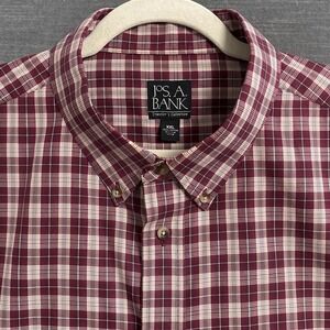 Jos A Bank Shirt XXL Travelers Red Plaid Cotton Twill Button Down Long Sleeve